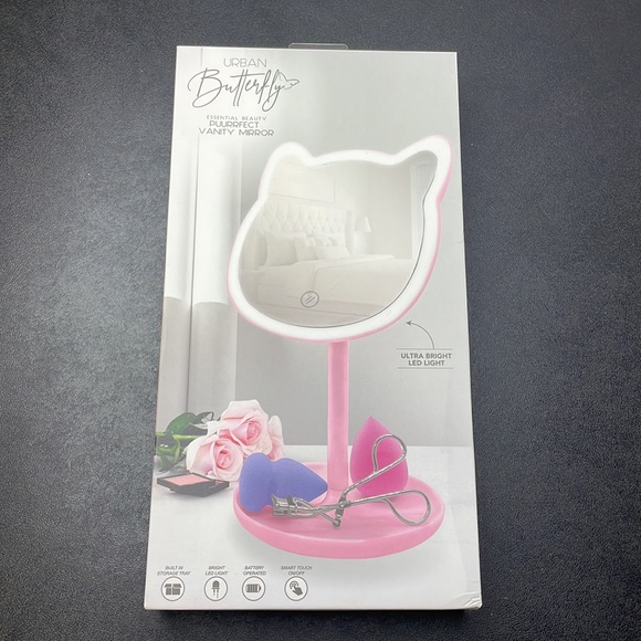 URBAN BUTTERFLY VANITY MIRROR KITTY SHAPED PINK - Picture 1 of 8